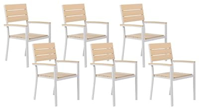 Beliani Gartenstuhl 6er Set mit Armlehnen Aluminium weiß Kunstholz beige modern Como