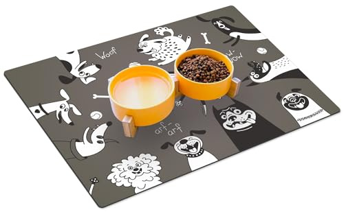 HUBDECO Hunde- und Katzennapfmatte - Fressnapf Unterlage - wasserdichte und rutschfeste Futtermatte - Haustier-Futtermatte - Pflegeleicht - Absorbiert Keine Gerüche - 59x39 - Muster 8