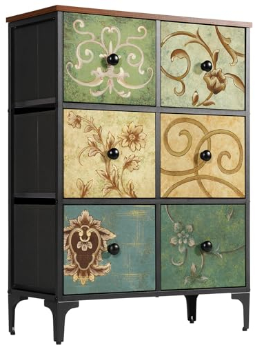 LYNCOHOME Kommode mit 6 Schubladen, Stoff, Schlafzimmer-Kommode, Aufbewahrungs-Organizer für Schlafzimmer, Wohnzimmer, Eingangsbereich, Kinderzimmer