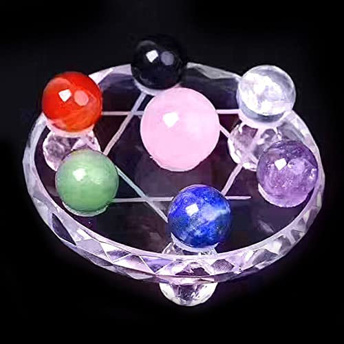 CBLDF Collections de la Maison Figurine de Statue de Boule de Cristal de Quartz Rose Naturel du Groupe Seven Star avec Support en Cristal de Verre Transparent, coloré