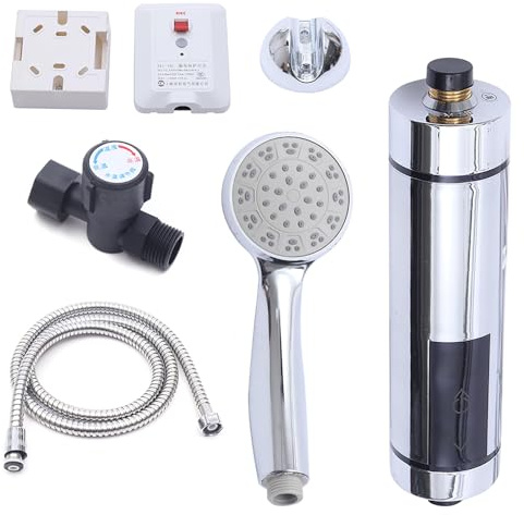 Elektrisch Warmwasser Durchlauferhitzer 5500W Elektrische Edelstahl Wasserhahn mit Bad Dusche Kit & LED Temperaturanzeige 220V 30-52 ℃ für Camping Boot Wohnmobil