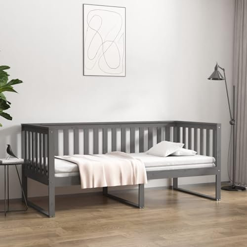 ZEYUAN Tagesbett Grau 90x190 cm Massivholz Kiefer, Schlafsofa, Daybed, Bettsofa, Sofa Bed, Sofabett, Schlafcouch, Jugendbett, Bettgestell, Bettcouch - 820883