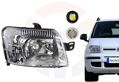 RICAMBYCAR Coppia Fari Fanali Anteriori Compatibili per FIAT PANDA dal 2003 al 2008 - Attacco Spinotto Giallo (Destro)