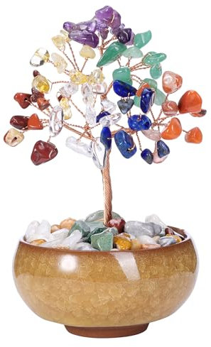CrystalTears Chakra Crystal Tree Copper Wire Wrapped Handmade Healing Gemstone Tree Life Feng Shui 7 Chakra Stone Money Trees for Home Office Decor Crystal Gifts for Birthday Christmas Good Luck