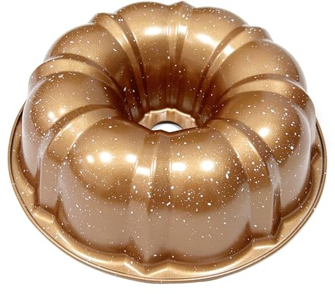 Kundalini Classic Bakeware 9.5 Inch Non-stick Fluted Cake Pan,Heavy Duty Carbon Steel Tube Baking Mold Gold
