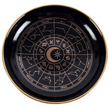 Something Different Wholesale Black Astrology Wheel Trinket Dish - Ceramic Jewelry Organizer with Zodiac Signs, Elegant and Practical Gift for Astrology Enthusiasts and Home Décor