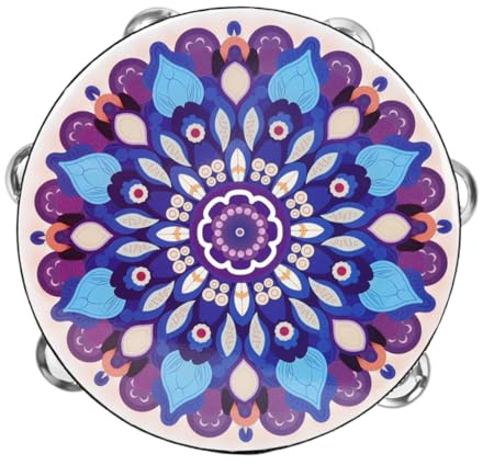 JEWEDECO Handtrommel Tamburin mit Reihen Schellen Musikinstrument für Erwachsene und Tragbare Percussion für Musikpädagogik und Freizeitaktivitäten Mandala-design