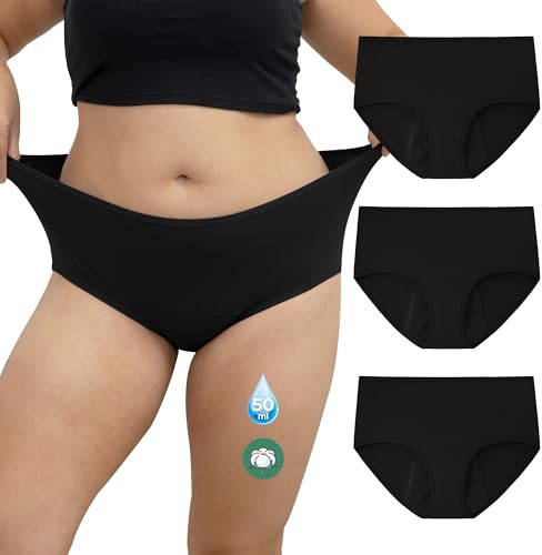 INNERSY Period Knickers Black Plus Size Menstrual Pants, 22-24, Basic Black