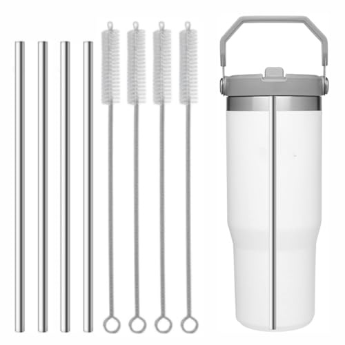 Ersatz-Strohhalm aus Metall, passend für Stanley Iceflow, 850 ml, wiederverwendbarer Edelstahl-Trinkhalm mit 4 Strohhalm-Reinigungsbürsten, kompatibel mit Stanley IceFlow Flip Trinkgläsern, 850 ml