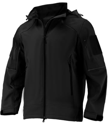 Flyplus Chaqueta con capucha Softshell para hombre, chaqueta militar táctica para lluvia, ligera, transpirable con forro polar