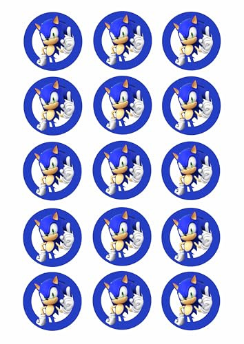 Sonic (Hedgehog) Edible Icing Personalised Cake Topper - Round/Square/Rectangle/Costco Cake & Matching Cupcake Toppers (4. Cupcake Toppers)