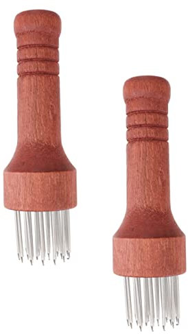 FELTECHELECTR Meat Tenderizing Needle Tool with Wooden Handle 2pcs Stainless Steel Needle Meat Tenderizer for Steak and Pork for Home Cooking