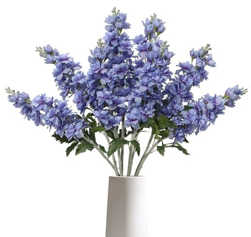 DuHouse 5PCS Delphinium Artificial Flowers Purple Snapdragon Larkspur Silk Flowers for Centerpiece Party Home Kitchen Table Wedding Decor(Dark Purple)