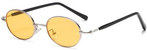 Long Keeper kleine ovale sonnenbrille Herren Damen Mode Vintage Sonnenbrille Metall Oval Retro Brille Hippie Steampunk Sonnenbrille mit UV400 Schutz