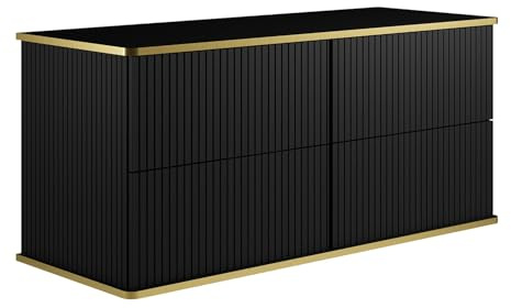 Vente-unique-Mobile sotto lavabo sospeso scanalato profilo dorato 120 cm Nero - KELIZA