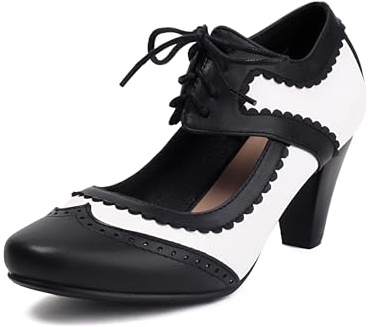 elerhythm dam Mary Jane Lace Up stängd rund tå vintage klackar Gatsby 1950-tals pumps 1920-talet viktorianska 1940-talet retro skor, svart, 38 EU