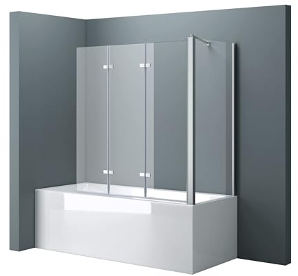 doporro Duschwand für Badewanne 70x130x140 cm Badewannenaufsatz Faltwand | 6mm ESG-Sicherheitsglas mit Nano-Versiegelung, 180° schwenkbar, 3-teilig Badewannenfaltwand Cortona116