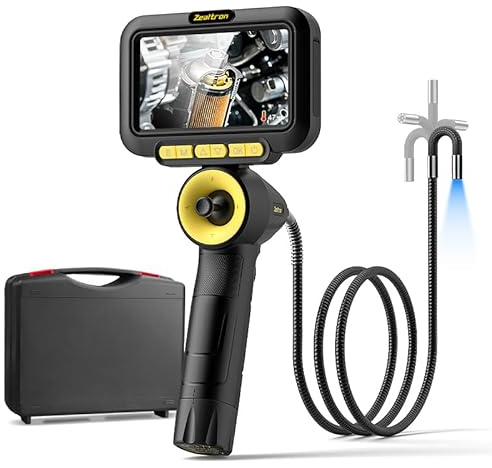 Zealtron 360° Joystick Articulating Borescope with Light,5'' Monitor 6.2mm Slim Probe Endoscope Inspection Camera,4-Way Articulating Borescope with 5ft Resilient Gooseneck Cable-Dual Battery Pack