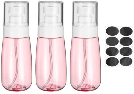 sourcing map 3 botellas pequeñas de pulverización, 60 ml, botella de spray de tamaño de viaje, recipientes de viaje vacíos recargables con etiquetas para perfume, aceite esencial cosmético (rosa