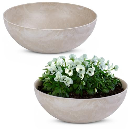 matches21 HOME & HOBBY Vaso per piante da esterno in colori sabbia marmorizzato 45 x 13 cm come ciotola per fiori resistente alle intemperie