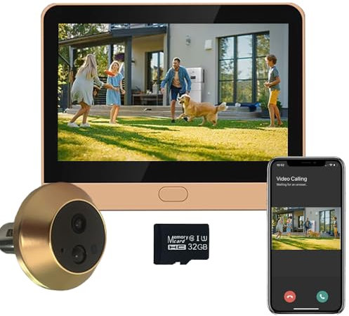 DG3 Spioncino Digitale a Batteria 1296P con MicroSD da 32GB, Video Spioncino Senza Fili con Schermo a Colori da 4,3,Grandangolare 140°,5000 mAh, WiFi 2.4 GHz, Senza Altoparlante,Rilevamento Movimento