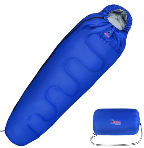 ALPIDEX Sacco a Pelo a Mummia 225 x 80 cm 4 Stagioni Ultraleggero Estivo Trekking Alpinismo Invernale, Colore:blu, Cerniera:destra