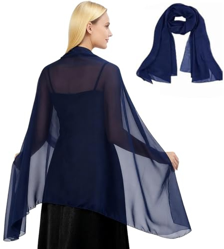 ZYNTAVA Stola für Abendkleid, Damen Elegant Chiffon Schal, Stolas Blau, Leicht Festliche Stola für Sommer Party, Tanz, Hochzeit, Marineblau (200 X 70 cm)