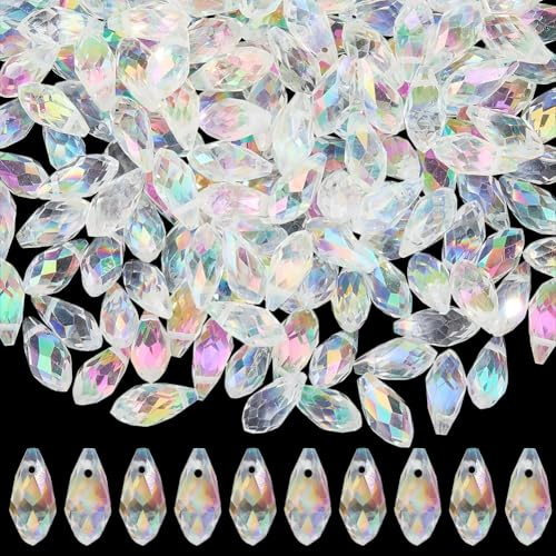 PONABEADIY 220PCS 6mm Electroplate Crystal Teardrop Glass Beads with Hole Faceted AB Colour Plated Iridescent Transparent Spacer Loose Bead Bulk for Jewellery Making Bracelets Necklaces DIY Crafts