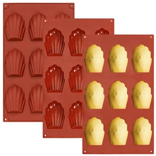 Kunoli 3 Stück Madeleines Backform, Muschelförmige Silikonform