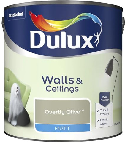 Overtly Olive Walls & Ceilings Matt Emulsion Paint 2.5L – Smooth Creamy Finish, Quick Dry, Low VOC, Easy Application for Interior Walls & Ceilings