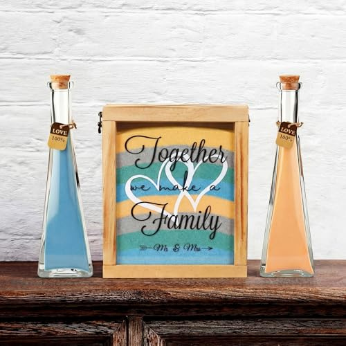 Blosssound Unity Sand for Wedding Ceremony Set, Colorful, Romantic | 2 Cone Vases, Rustic Shadow Box with Together We Make a Family Print, Blended Family Unity, Christian Wedding Centerpiece