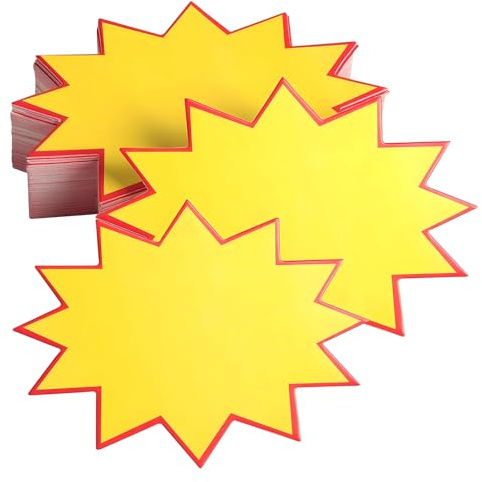 100 Pezzi Vendita al Dettaglio Etichette, Cartellini del Prezzo, Signs Starburst, per negozi di al dettaglio dei supermercati, 7 x 5 cm, Giallo