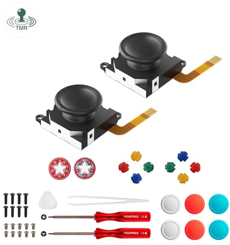 GuliKit TMR Joysticks Ersatzteile Kompatibel mit Nintendo Switch JoyCon | No Drift Stick, Hohe Präzision & Schnelle Reaktionsgeschwindigkeit, mit Reparaturwerkzeug, 4 Farben Joystick Kappen