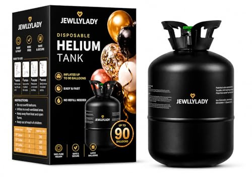 JEWLLYLADY Disposable Helium Tank, Inflates up to 90 Latex Balloons, Portable Canister for Birthdays, Weddings, Baby Showers