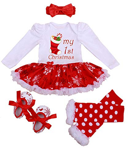 Winmany Neonate Pagliaccetto di Natale Tutu Vestito Fascia Scaldamuscoli Scarpe Set