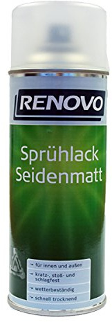 Renovo farbloser, seidenmatter Sprühlack in der 400 ml Dose mit Zubehör für innen und außen