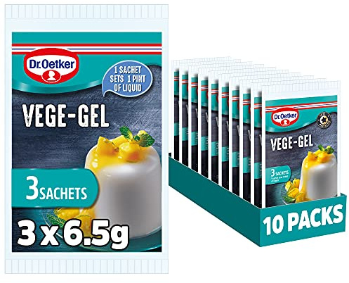 Dr. Oetker Vege-Gel Sachet - Vegetarian and Vegan Substitute for Gelatine, Baking Ingredients, Setting Agent for Jelly, Custards, Fillings, Multicoloured,195 g, Pack of 10x (3x6.5g)