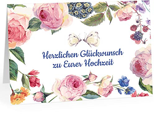 XXL Glückwunschkarte (A4) | zur Hochzeit | mit Umschlag | Vintage Rosen Schmetterlinge | edle und hochwertige Klappkarte | Große Design Karte zum Verschenken | Maxi Karte Überformat
