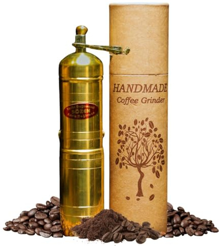 Sozen 7 Handmade Manual Brass Coffee Mill Grinder, Adjustable Portable Conical Burr Mill, Hand Crank Grinder for Turkish Coffee