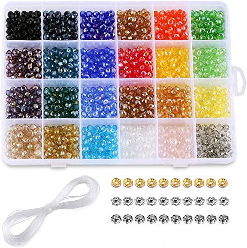 Kristallglasperlen, 6 mm, facettierte Glasperlen, 24 Farben AB mit Schmuckschatulle, DIY Halskette Armband Schmuck. (1200 Stück)