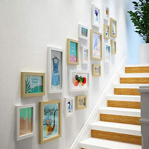 ZXW 17PCS Escalera Foto de Pared, Mezcla y combina Marco de Fotos decorativo-158x126cm-Blanco Original