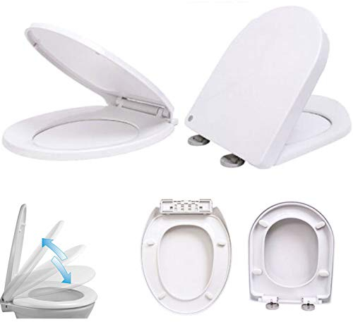 Klodeckel, WC Sitz mit absenkautomatik,D-Form weiß Toilettendeckel,oben und unten einfach befestingung, Antibakteriell Toilettensitz mit verstellbaren Scharnieren