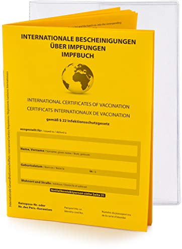 Premium Set: Internationaler Impfpass Impfausweis + Schutzhülle, 32 Seiten | 2021, nach offiziellen Vorgaben auf stabilem Papier, Impfbuch Bescheinigung über Impfungen mit eingebundenem Notfallausweis