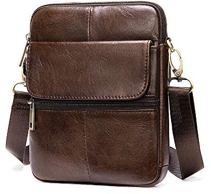 Herren Schultertaschen Leder, Handy Umhängetasche Leder Herren, Vertikale Reißverschluss Klein Leder Handytasche Tablettentasche Männer Holster Handtasche Crossbody Messenger Bag Geldbörse Reisetasche