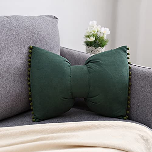SWECOMZE 35 * 50cm Bowknot Kissen Kissen mit Pompon-Ball Wohnzimmer Mädchen Kissen Büro Nackenkissen Lendenkissen Mädchen Schlafzimmer Kissen Home (Dunkelgrün)