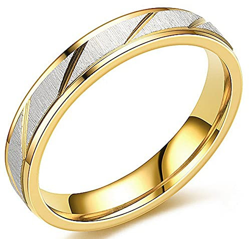 AMDXD Eheringe, Köper Muster Verlobungsring Edelstahl für Valentinstagsgeschenk, Poliert und Matt, Gold, Gr.54 (17.2), 1 Pc, Schmuck