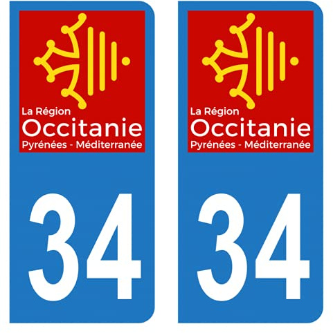Hadexia Aufkleber für Nummernschild, Auto, Departement 34, Hérault, Logo der Okzitanien