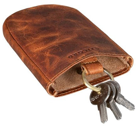 STILORD 'Monty' Schlüsselglocke Leder Schlüsseletui Groß für Herren Damen Schlüsselmäppchen Schlüsseltasche Autoschlüssel Schlüsselanhänger mit Schlüsselring, Farbe:Kara - Cognac