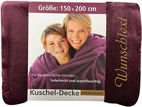 Krings Fashion Wohn- und Kuscheldecke 150 x 200 cm - Individuell anpassbar mit Namen und Text Bestickt - extra weiche hochwertige Decke - Farbe Beere-personalisiertes Geschenk