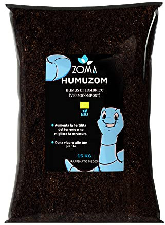 ZOMA HUMUZOM Humus Di Lombrico 100% Biologico Italiano - Fertilizante Organico Puro Che Contiene Gli Stessi Enzimi Di 50kg Di Stallatico Pellettato (15 Kg)